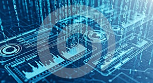 Futuristic Digital Interface with Big Data Visualization and Binary Code