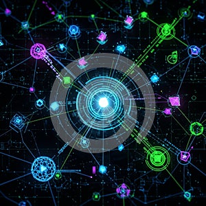 Futuristic digital interface with a central