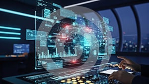Futuristic Digital Interface with Data Analytics Visualization