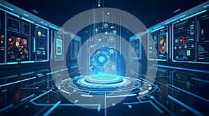 Futuristic Digital Interface and Data Hub in Blue