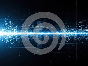 Futuristic digital interface with data stream and geometric shapes