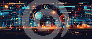 Futuristic digital interface with data visualization, high-tech elements, and abstract graphic user interface