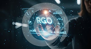 Futuristic digital interface with data visualization and technology interaction concepts