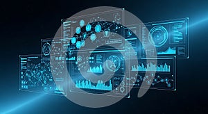 Futuristic Digital Interface with Data Visualizations