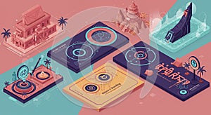 Futuristic digital interface design with a combination of abstract elements and