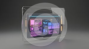 Futuristic Digital Data Analysis Dashboard on Transparent Screen