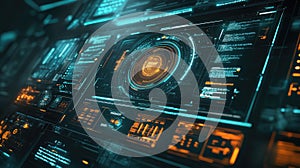 Futuristic digital interface displaying complex data analysis