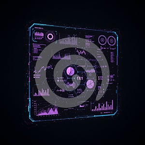 Futuristic digital interface displaying complex data visualizations