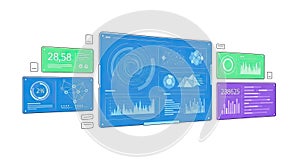 Futuristic Digital Interface Displaying Data Analysis and Information Visualization