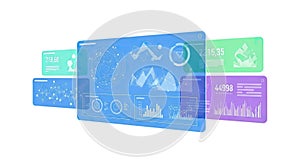 Futuristic Digital Interface Displaying Data Analysis and Information Visualization