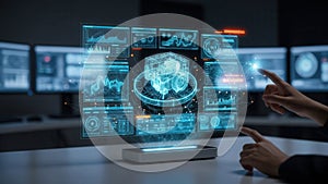 Futuristic Digital Interface Displaying Data Analytics and Technology