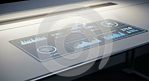 Futuristic digital interface displaying data on a transparent screen