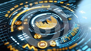 Futuristic Digital Interface Displaying Data Visualization with Glowing Orange and Blue Elements