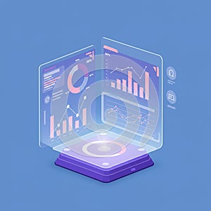 Futuristic digital interface displaying data visualization on transparent screens.