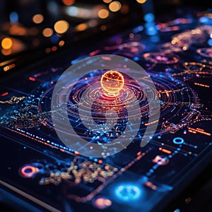 Futuristic Digital Interface Displaying Dynamic Data Visualization