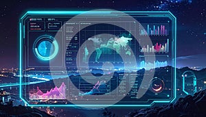 Futuristic Digital Interface Displaying Global Data and Analytics
