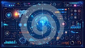 Futuristic Digital Interface Displaying Global Data