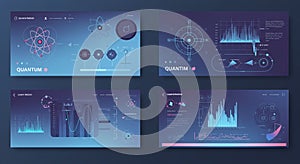 Futuristic digital interface displaying quantum and data visualization concepts.