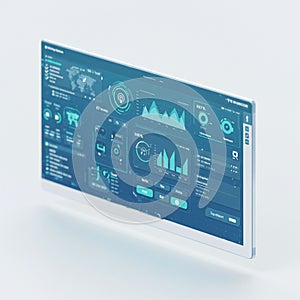 A sleek, widescreen monitor with a minimalistic design features a black frame and