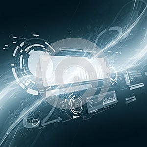 Futuristic digital interface displaying various data visualizations, including graphs and