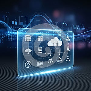 Futuristic digital interface displays cloud computing concepts