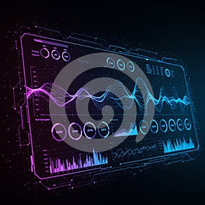 Futuristic digital interface displays a complex data visualization. Neon-colored graph