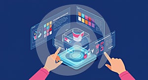 Futuristic digital interface features holographic technology with multiple translucent