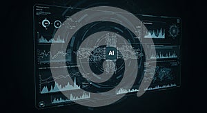 Futuristic digital interface featuring a central 