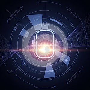 A high-tech or sci-fi theme, with a focus on data visualization and