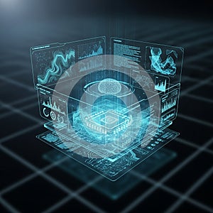 Futuristic digital interface featuring a glowing