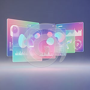 Futuristic digital interface featuring multi-layered,