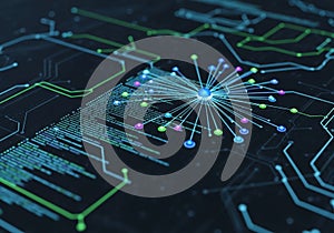 Futuristic digital interface featuring a network