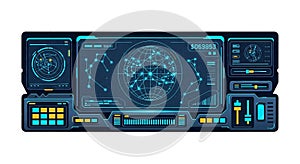 Futuristic Digital Interface with Global Network and Data Visualization