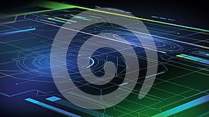 Futuristic Digital Interface with Glowing Blue and Green Circuits Representing Cyber Technology and Data Processing