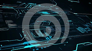 Futuristic digital interface with glowing blue lines and intricate patterns, showcasing advanced technology and data visualization