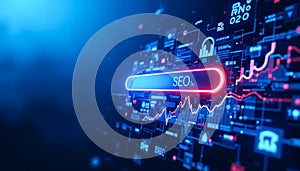 Futuristic digital interface with glowing button and data streams