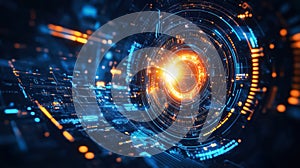 Futuristic digital interface with glowing circular elements and vibrant colors., ai generative