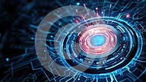 Futuristic digital interface with glowing circular tech elements