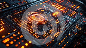 Futuristic digital interface with glowing elements and intricate patterns
