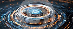 Futuristic digital interface with glowing elements and intricate patterns showcasing advanced technology and time management