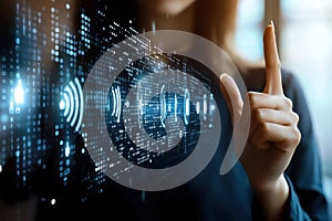 Futuristic Digital Interface with Holographic Assistant Interaction