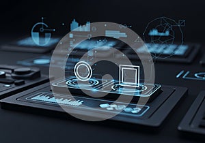 Futuristic digital interface with holographic elements