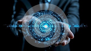 Futuristic Digital Interface Hovering Above Hands