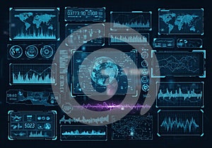 Futuristic digital interface with multiple data