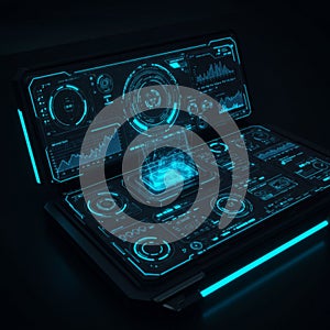 Futuristic Digital Interface with Neon Blue Glow