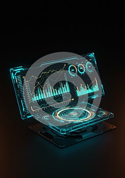 Futuristic Digital Interface with Neon Blue Glow
