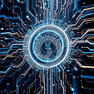 Futuristic Digital Interface with Neon Blue and Silver Highlights