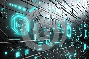 Futuristic Digital Interface with Neon Holographic Data Visualization