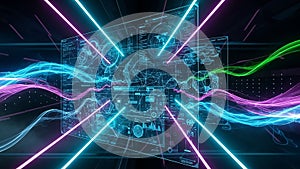 Futuristic Digital Interface with Neon Lights and Data Streams technology