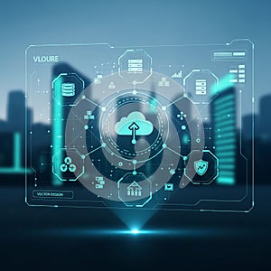 Cloud icon and upward arrow representing cloud computing and data